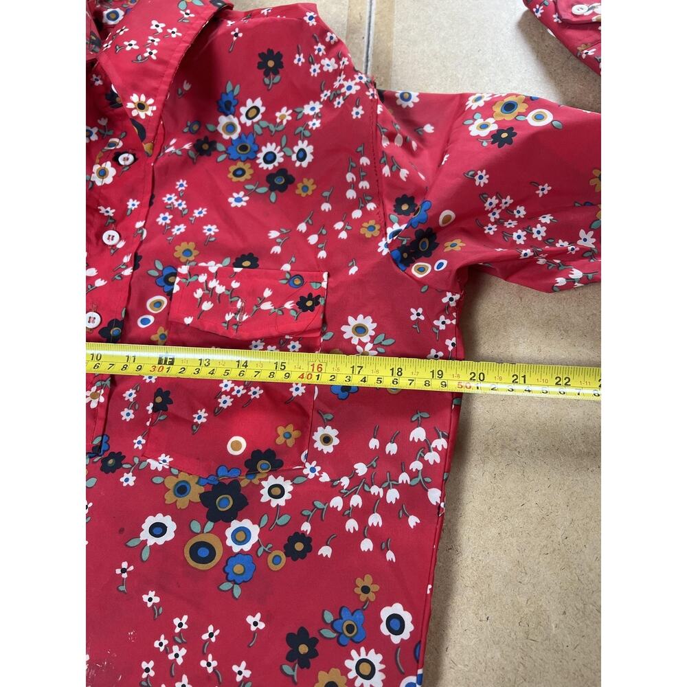 Skyr Button-Up Shirt Mens Small Red Floral Nylon Collared Vintage Long Sleeve - Picture 8 of 8